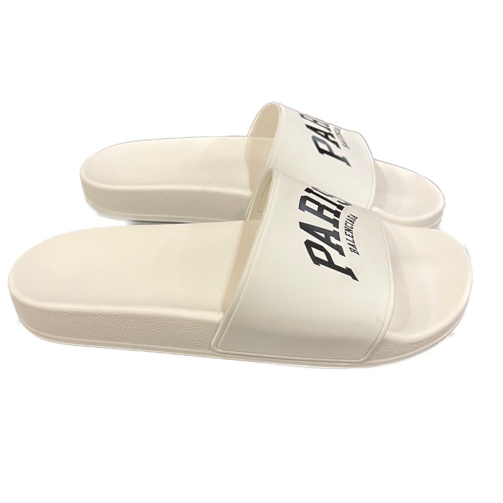 Balenciaga Cities Paris White Pool Slide Sandals Sz 9